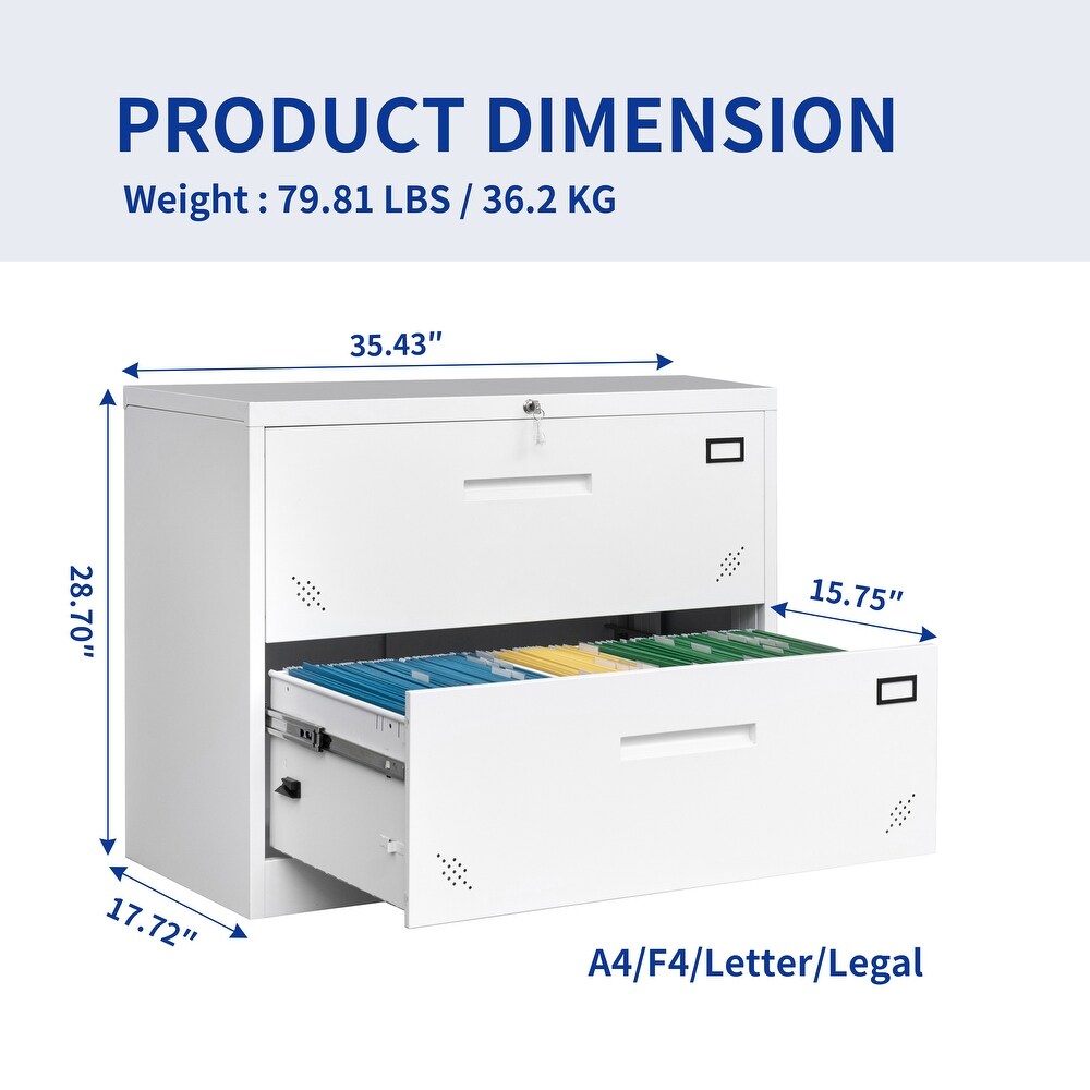 Steel Horizontal File Cabinet with Safety Lock and 2 Drawers   Applicable for Laws/Letters A4 Size Files