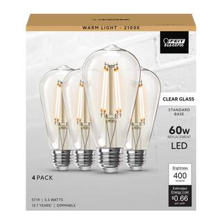 Feit Electric 60-Watt Equivalent ST19 Dimmable Straight Filament Clear Glass Vintage Edison LED Light Bulb Warm White (4-Pack) ST19CLLEDHDRP4