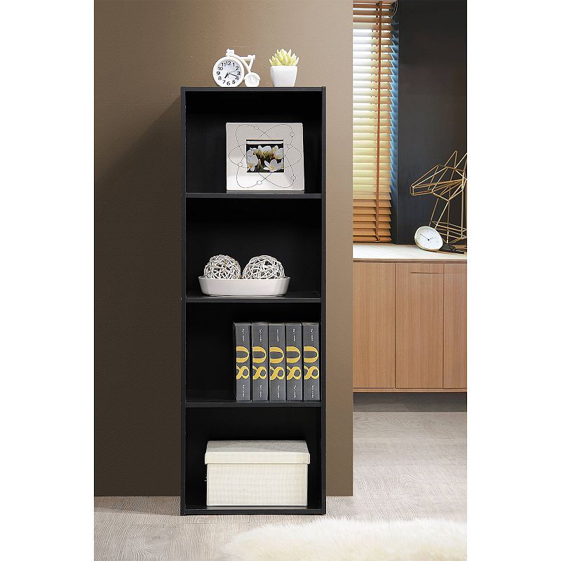 Hodedah 12 X 16 X 47 Inch 4 Shelf Bookcase And Office Organizer， Black Finish