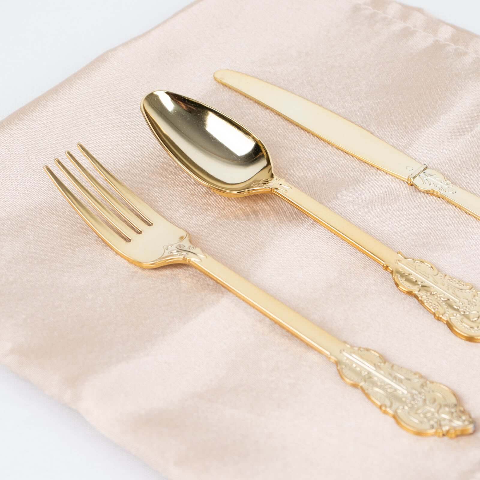 24 Pack Metallic Gold Baroque Style Heavy Duty Plastic Silverware Set