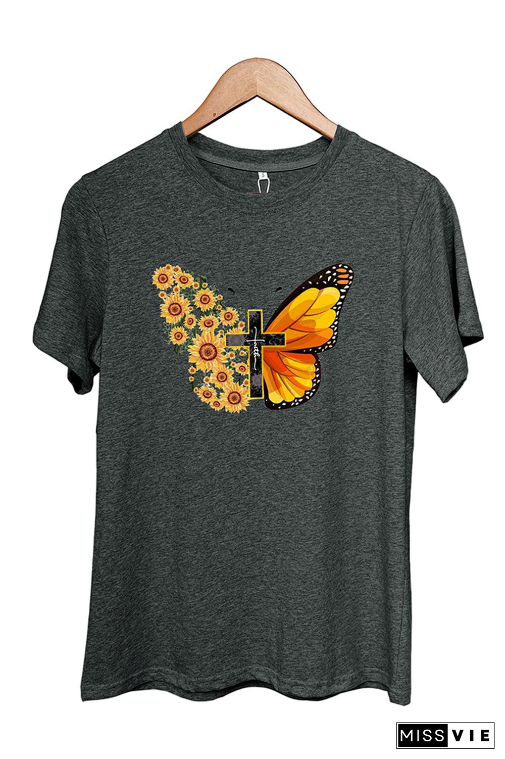 Butterfly Print Short Sleeve Graphic Tee Wholesale