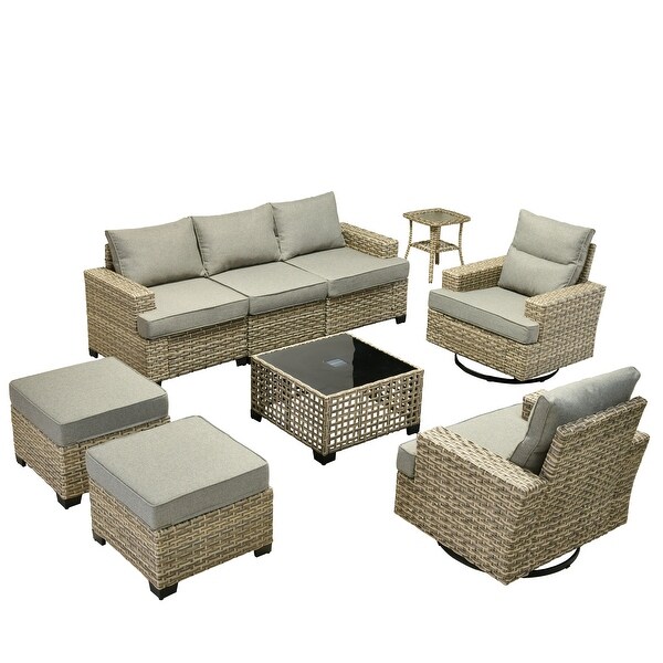 HOOOWOOO 9piece Outdoor Patio Wicker Furniture Set with Coffee Table