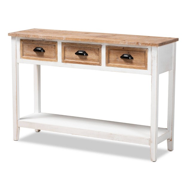 Benedict Two tone Wood 3 Drawer Console Table White oak Baxton Studio