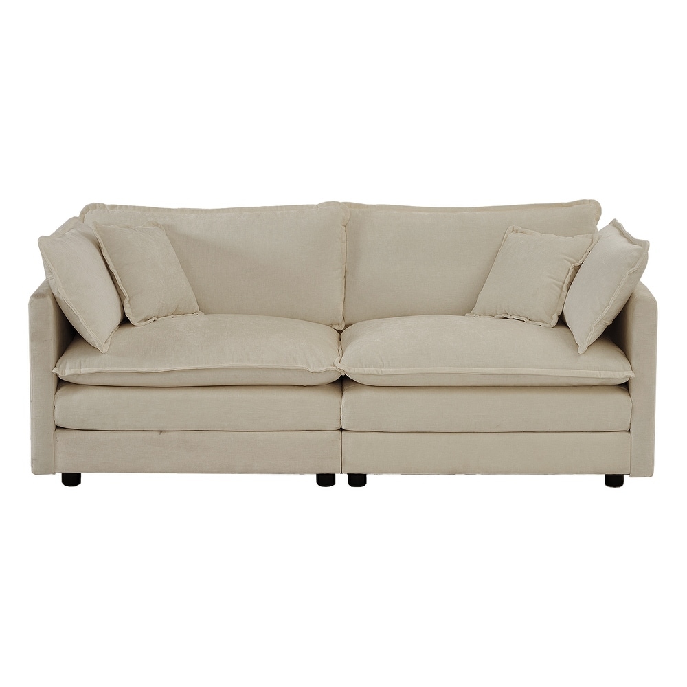 Flexible Combination Upholstered Sectional Sofa Set Breathable Chenille Cushions with Toss Pillows for Livingroom  Beige