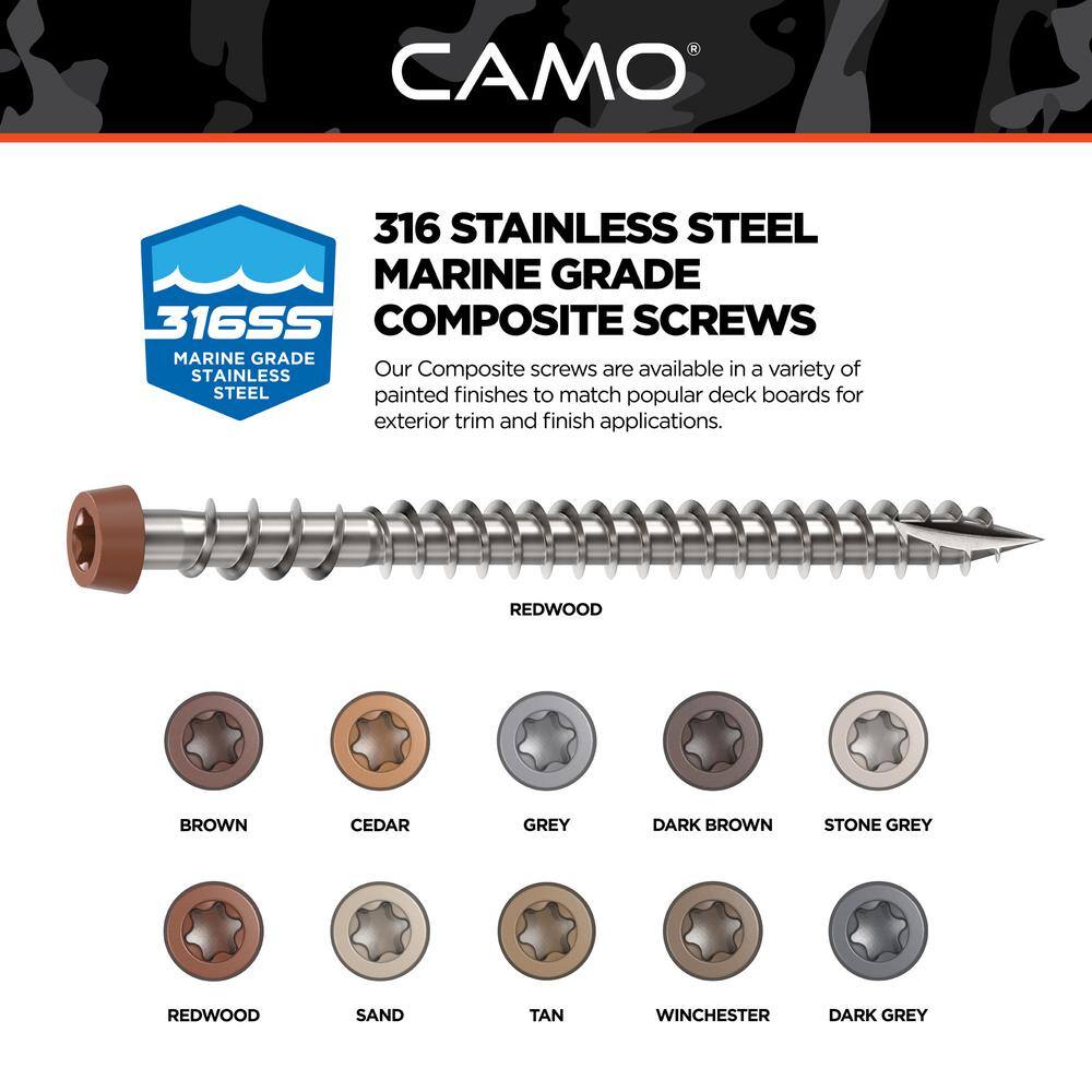 CAMO #10 2-12 in. 316 Stainless Steel Composite Redwood Premium Star Drive Flat Undercut Screws (350-Count) 0367158RS