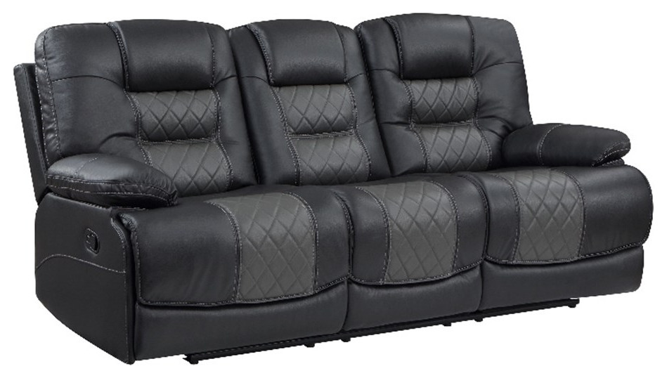 Lexicon Fabian Breathable Faux Leather Double Reclining Sofa in 2 Tone Gray   Contemporary   Sofas   by Homesquare  Houzz