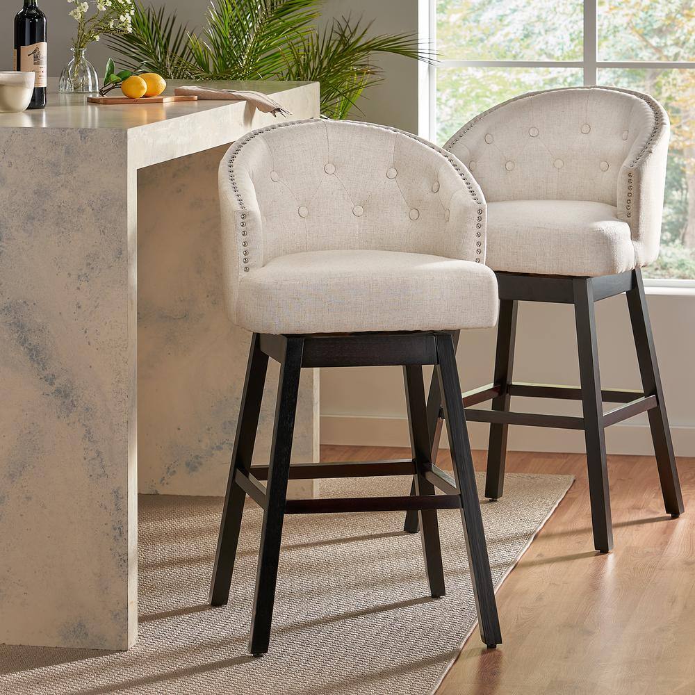 Noble House Ogden 41.5 in. Beige Swivel Cushioned Bar stool (Set of 2) 6622🎉Limited Time Offer🎉