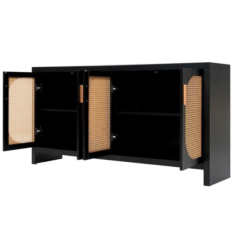 Modern TV Stand with Rattan Doors and Adjustable Shelves  Entertainment Center Media Console Table Storage Sideboard Cabinet