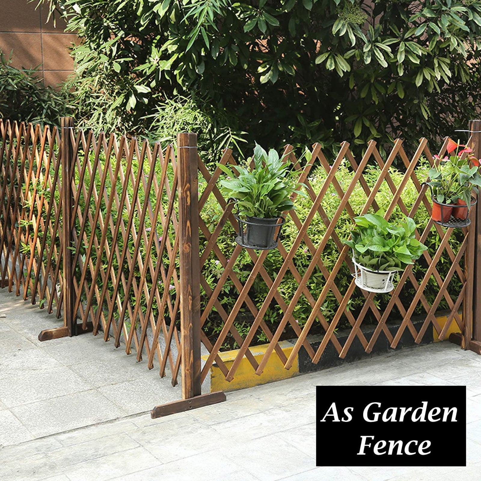 tonchean 2Pcs 62.9 x 27.5 Extendable Instant Fence - Wood Garden Trellis Privacy Fence Gate - Cat Dog Pet Barrier Screens