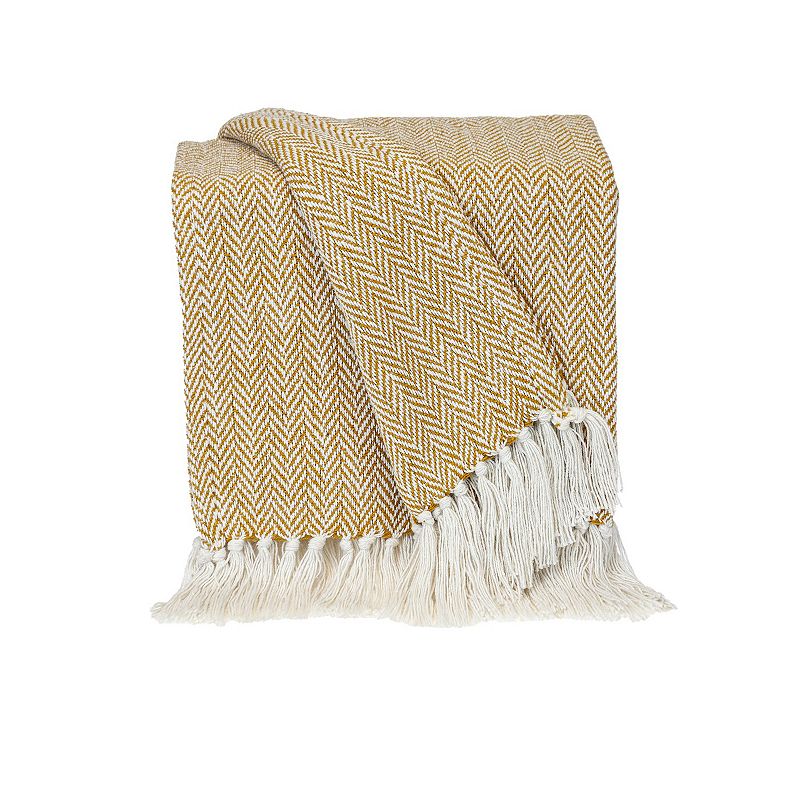 Beige and Yellow Handloomed Herringbone Rectangular Throw Blanket 52 x 67