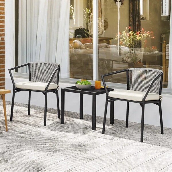 Moasis 3 Piece Wicker Patio Bistro Set，Outdoor Conversation Cushioned Chair and Table Set