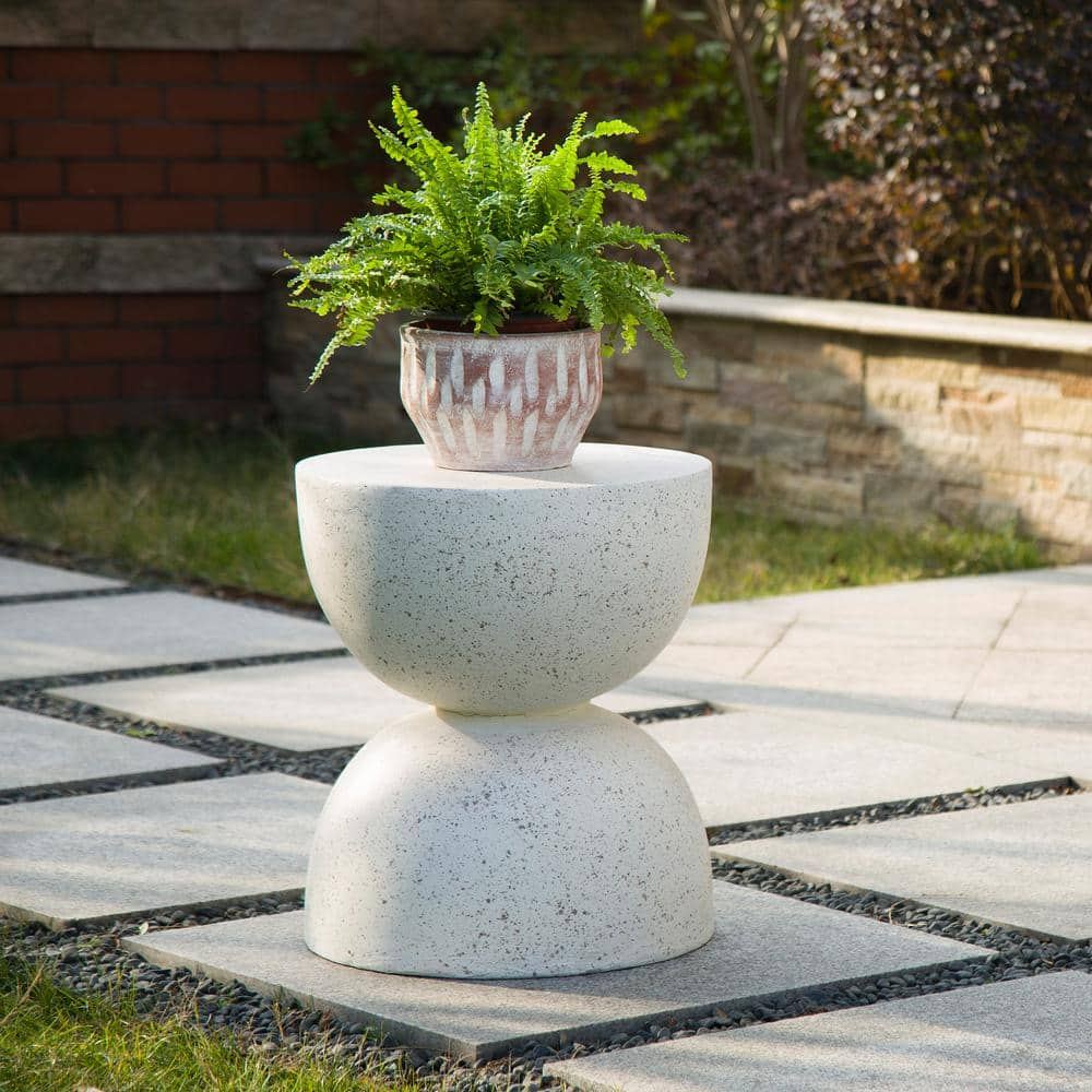 Glitzhome 17.75 in. H Multi-Functional MGO Resin Faux Terrazzo White Garden Stool or Planter Stand or Accent Table GH2007200021