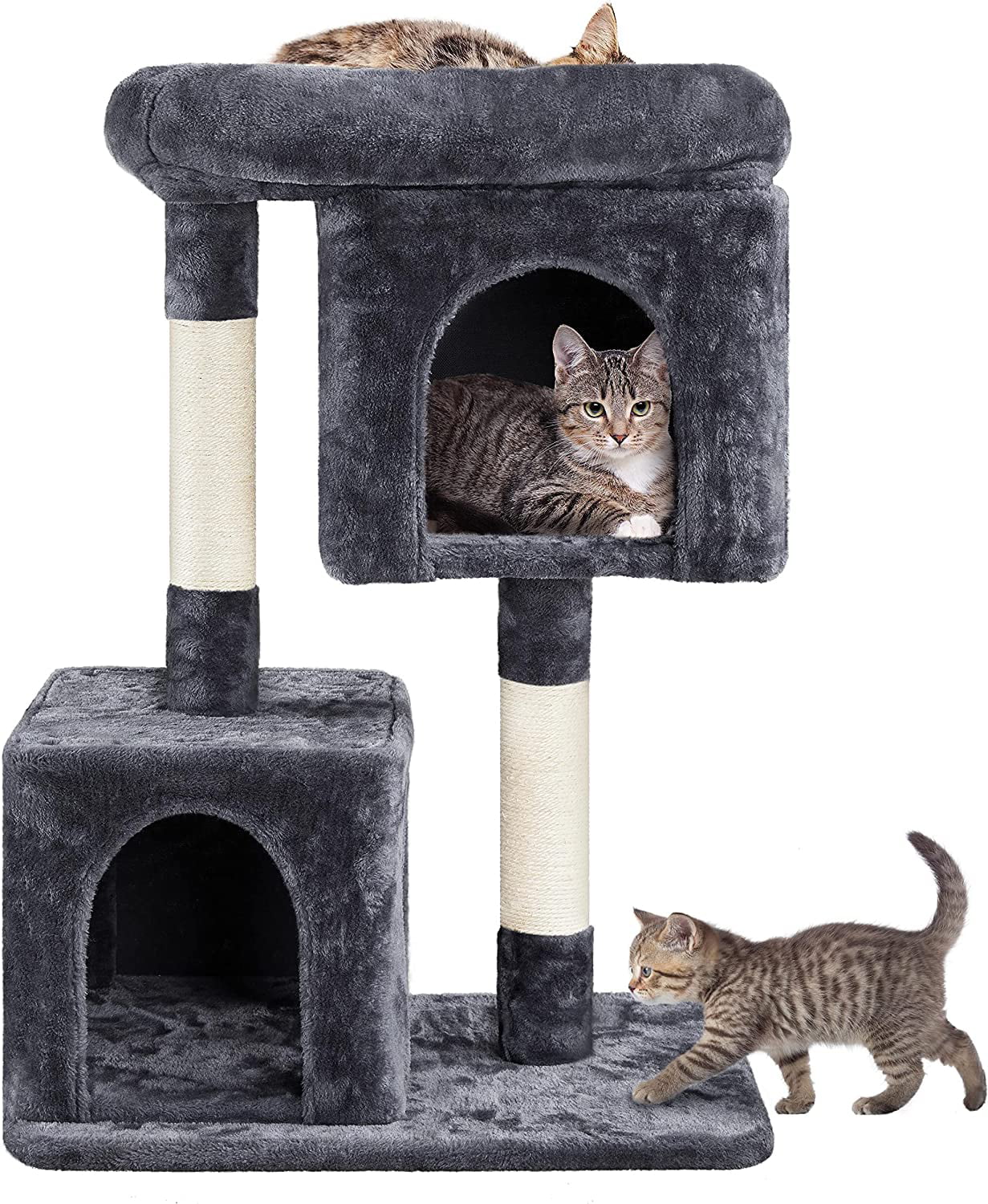 33.5in Cat Tree Tower for Indoor Cats w/2 Cozy Plush Condos, Oversized Perch & Sisal Scratching Posts, Stable Cat Stand House for Large Cats & Pets