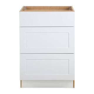 Hampton Bay Cambridge White Plywood Assembled Base Kitchen Cabinet with 3-Soft Close Drawers (24 in. W x 24.5 in. D x 34.5 in. H) CM2435D-WH