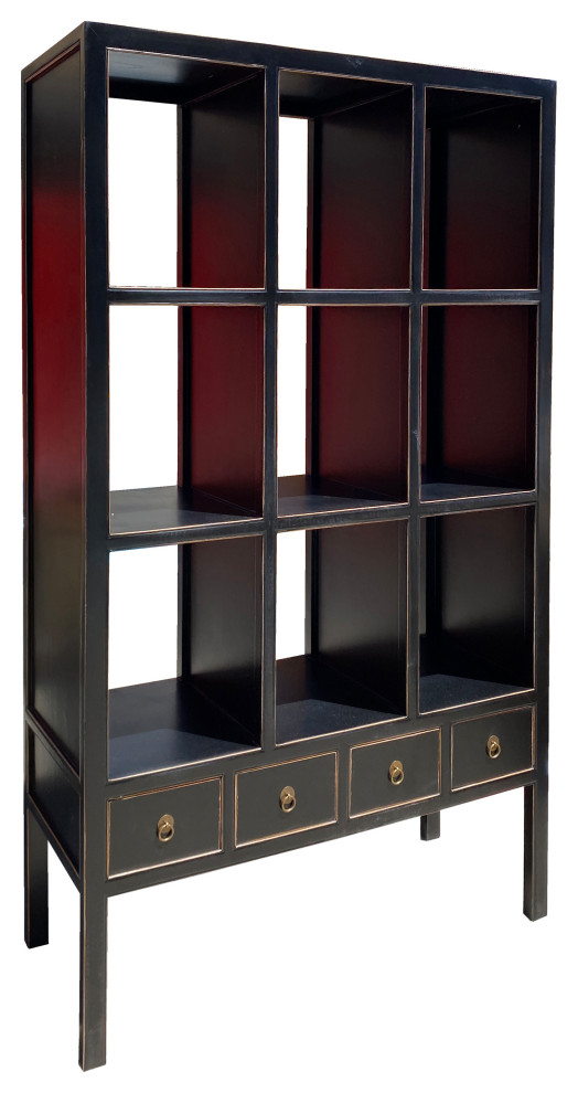 Oriental Black Lacquer Open Shelf Bookcase Display Cabinet Divider Hcs7313   Asian   Bookcases   by Golden Lotus Antiques  Houzz