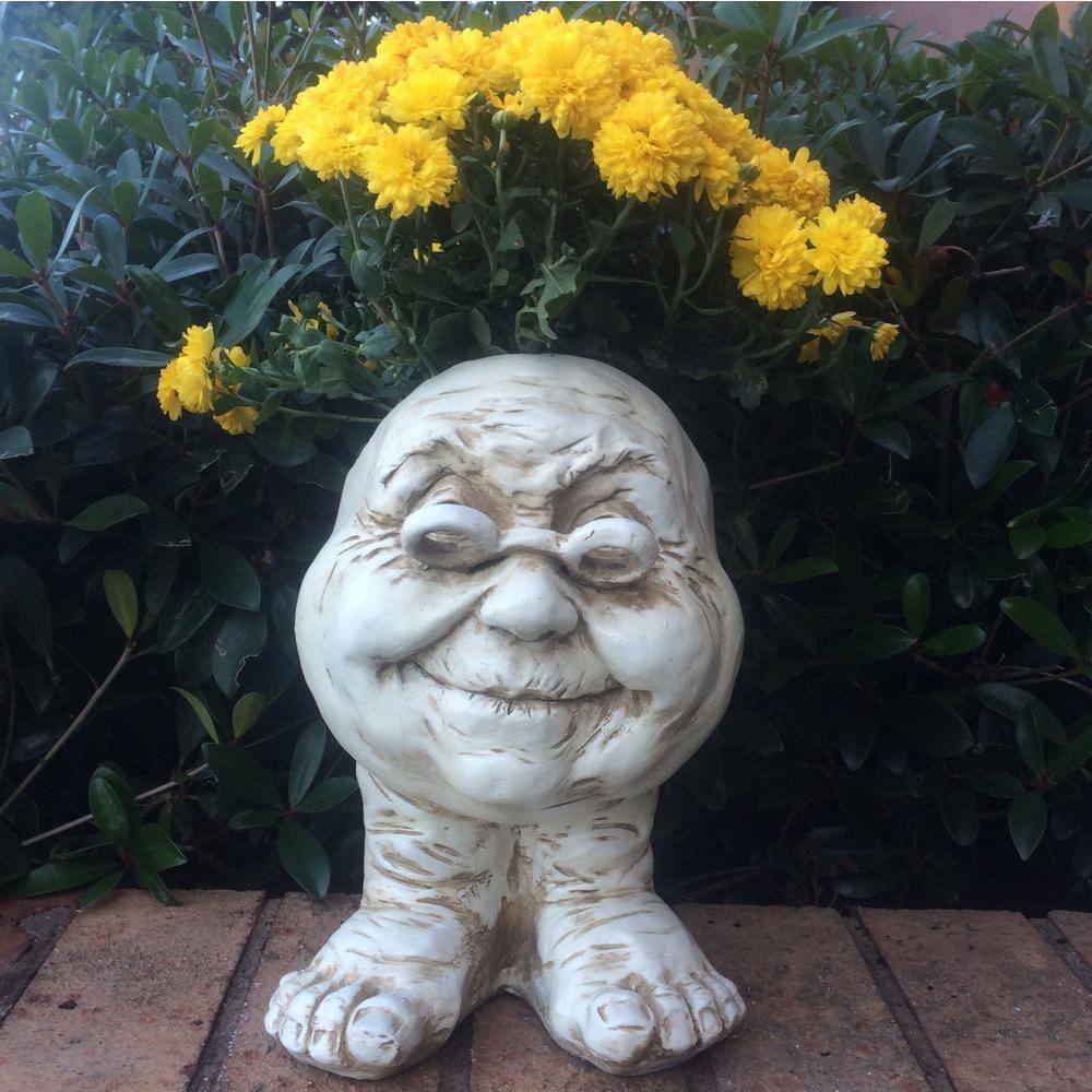 HOMESTYLES 14 in. Antique White Grandma Violet Muggly Planter Statue Holds 6 in. Pot 37135