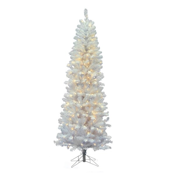 7.5' x 36 White Salem Pencil Pine Tree with 300 Warm White LED Lights