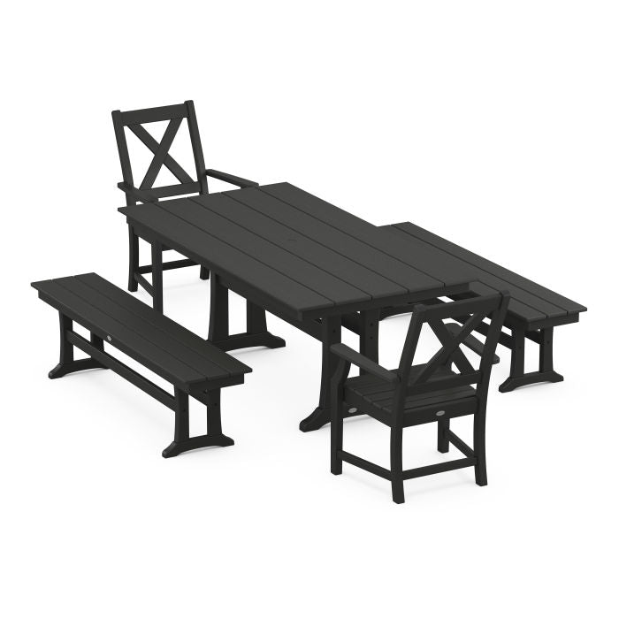 Polywood Braxton 5-Piece Farmhouse Dining Set With Trestle Legs PWS993-1