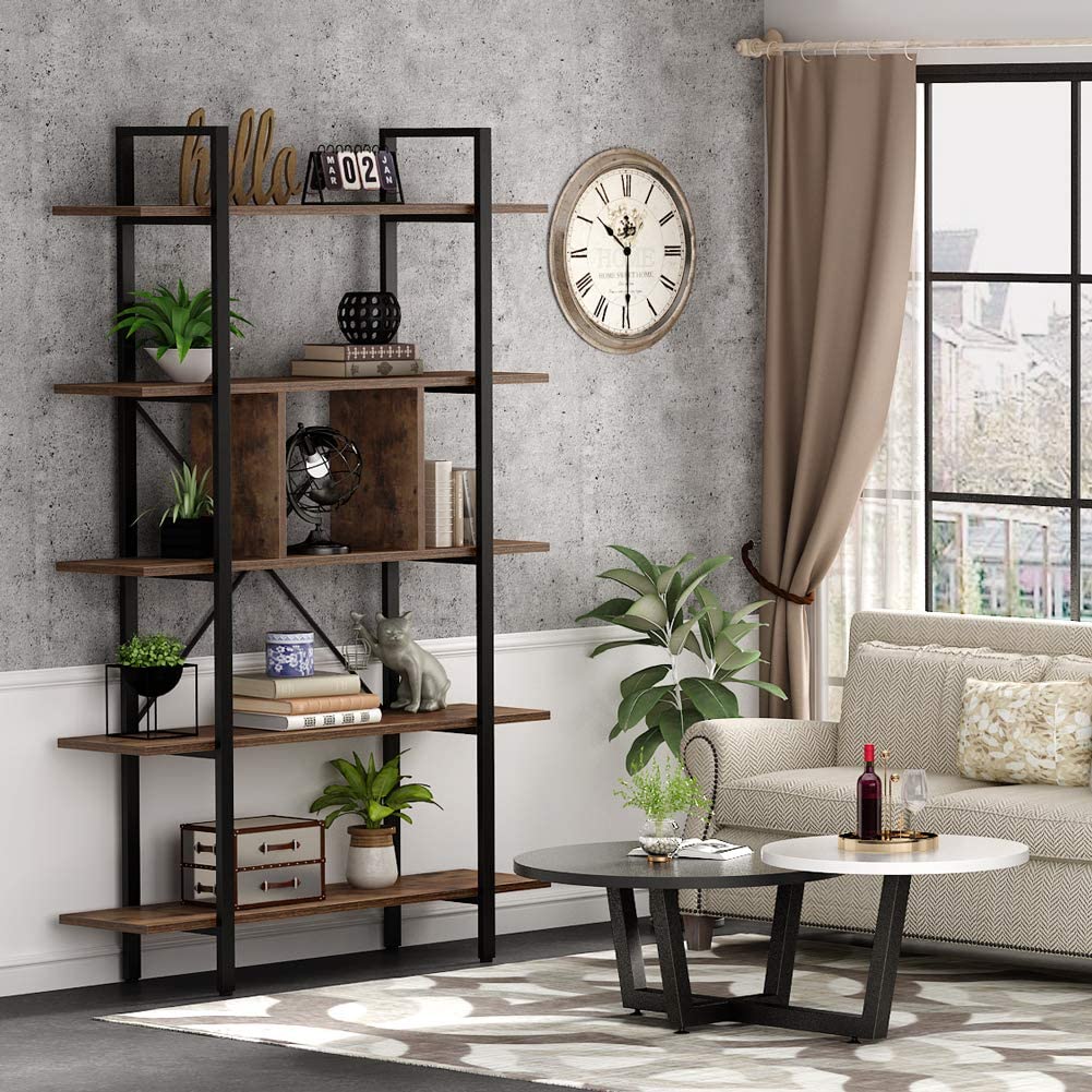 5-Tier Bookshelf,  Industrial Bookcase Display Storage Shelf