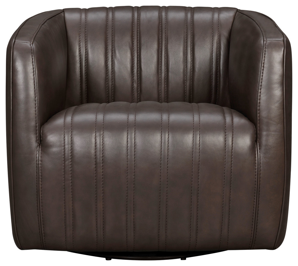 Aries Leather 45 Degree Return Swivel Barrel Chair   Contemporary   Armchairs And Accent Chairs   by Homesquare  Houzz