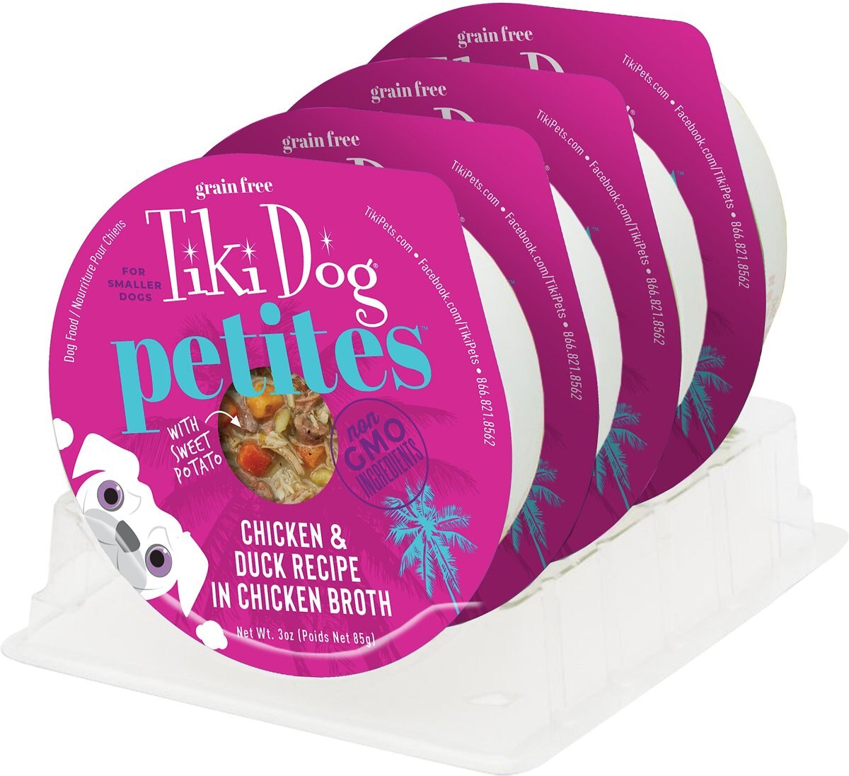 Tiki Dog Aloha Petites Chicken and Duck Recipe in Chicken Broth Wet Dog Food， 3-oz cup， case of 4