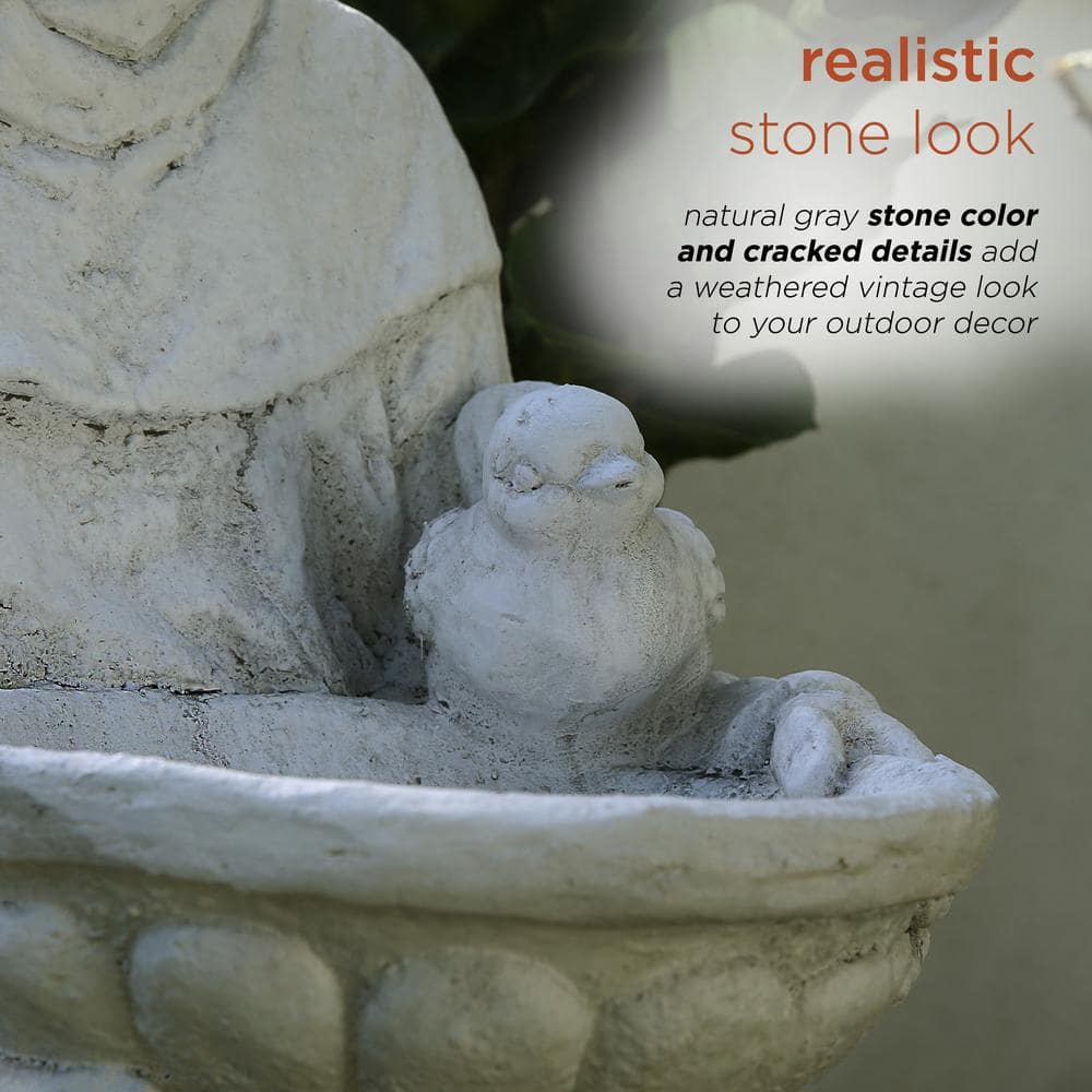 Alpine Corporation 45 in. Tall Outdoor Saint Francis Birdbath Statue Yard Art Decoration, Light Gray QFC106