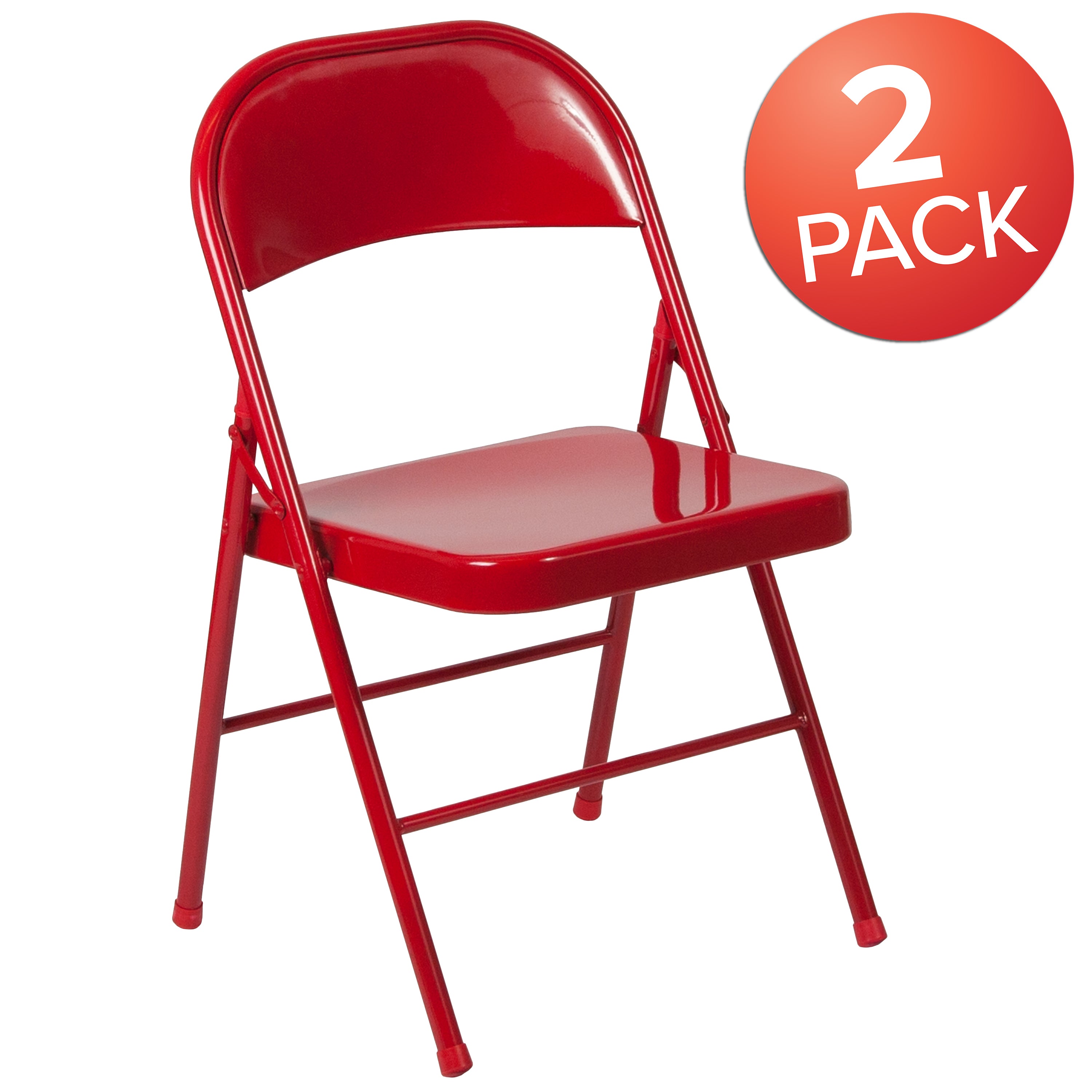 Emma + Oliver 2 Pack Double Braced Red Metal Folding Chair