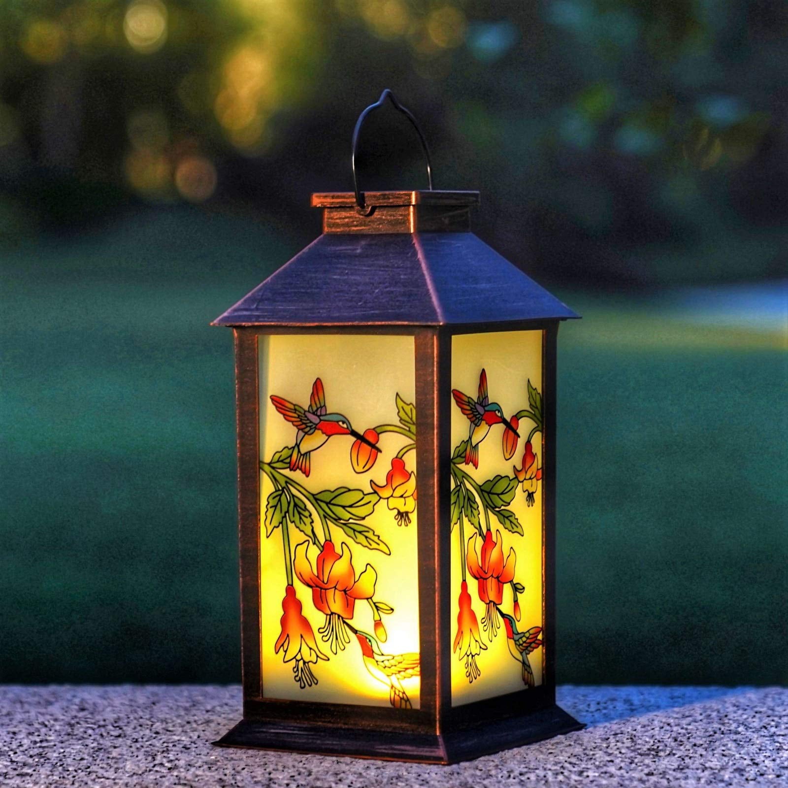 EXCMARK Solar Lanterns Outdoor Hanging Solar Lights Decorative for Garden Patio Porch and Tabletop Decorations with Hummingbird Pattern.