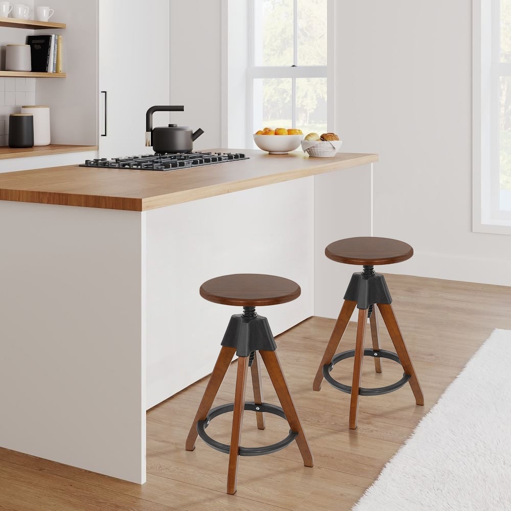 Swivel Adjustable Height Solid Wood Counter Stool - 27.6