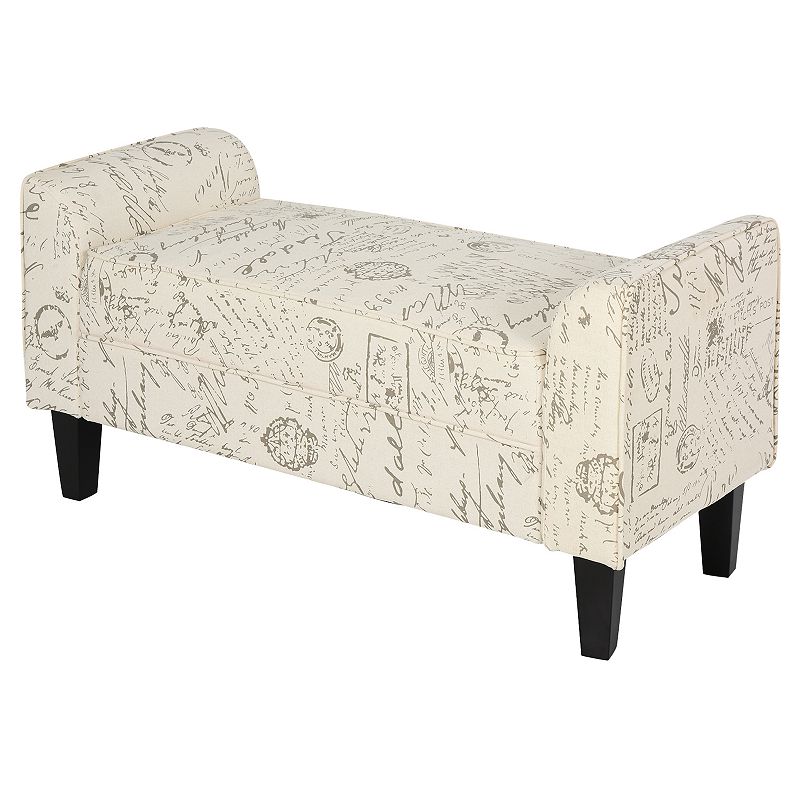 HOMCOM 41 Ottoman Bench Modern Linen Armed Entryway Bench Signature Print with Cream White Parchment Background