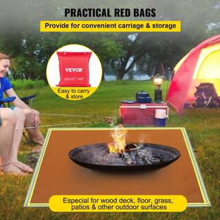 VEVOR Emergency Fire Pit Mat 67 in. x 60 in. Fireproof Welding Blanket 3.3 lbs. 1022F with 10 Grommets and 6 Silver Hooks HTZSBDDW67X60QC2DV0