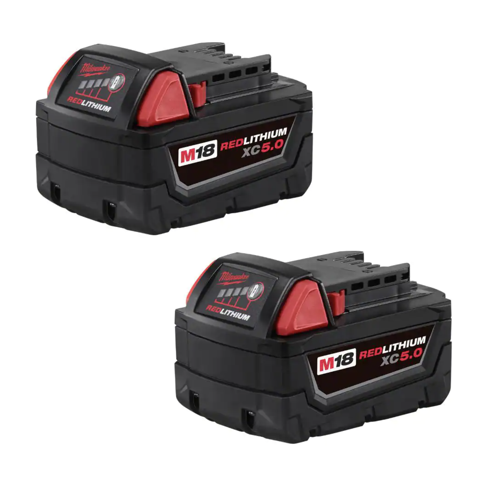 Milwaukee M18 18-Volt Lithium-Ion XC Extended Capacity 5.0 Ah Battery Pack， 2-Pack (48-11-1852)