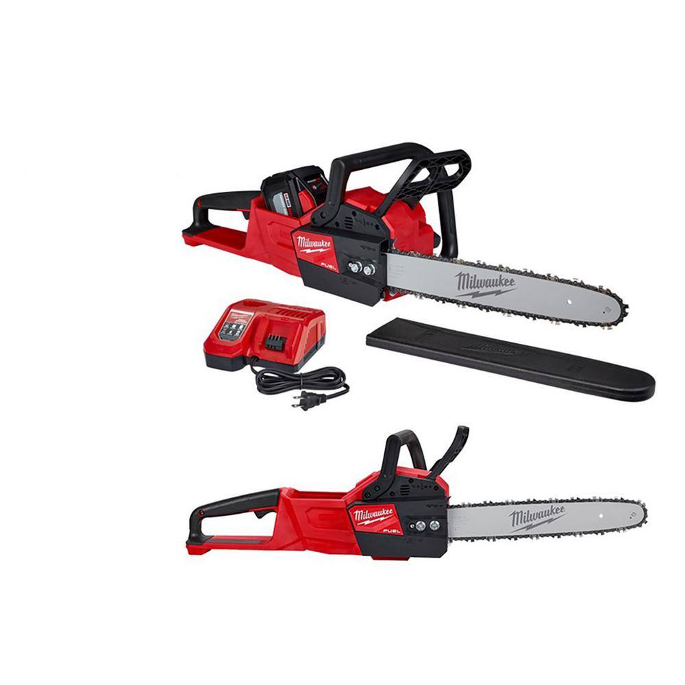 MW M18 FUEL 16 in. 18V Lithium-Ion Brushless Electric Battery Chainsaw and M18 FUEL 14 in. Chainsaw Kit 2727-21HD-2727-20C