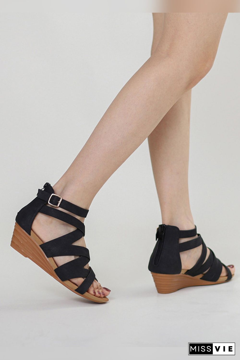 Criss Cross Strappy Zipper Platform Sandals