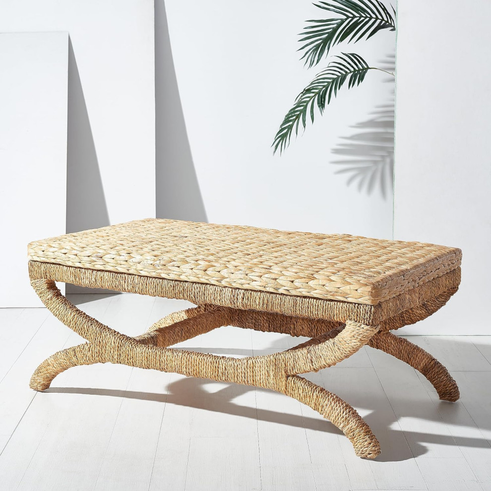 Contemporary Coffee Table  Wood Frame With Woven Water Hyacinth Cover  Natural   Contemporary   Coffee Tables   by Decor Love  Houzz