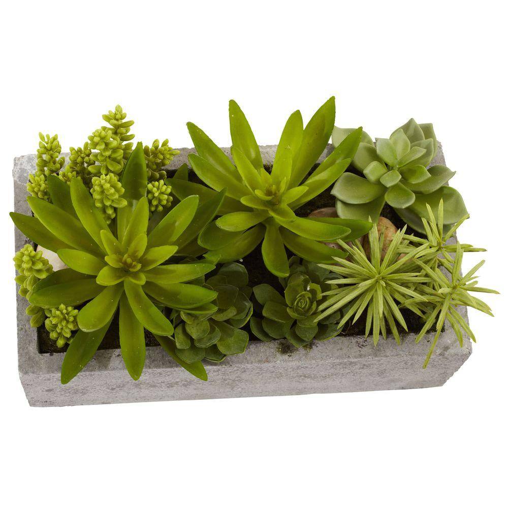 Nearly Natural Artificial Succulent Garden with Concrete Planter 4841