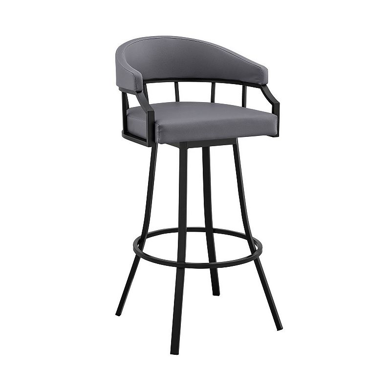 Cade 26 Inch Counter Stool， Swivel Chair， Faux Leather Cushion， Gray， Black