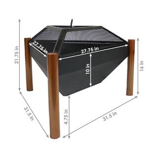 Sunnydaze Decor 31.5 in. W x 21.75 in. H Triangle Steel Outdoor Wood Burning Fire Pit with Log Grate Poker and Spark Screen in Copper KF-577