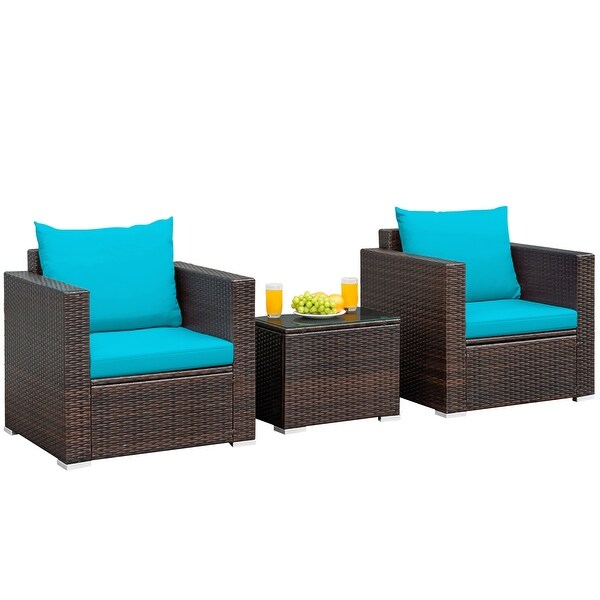 Costway 3PCS Patio Rattan Furniture Set Conversation Sofa Cushioned