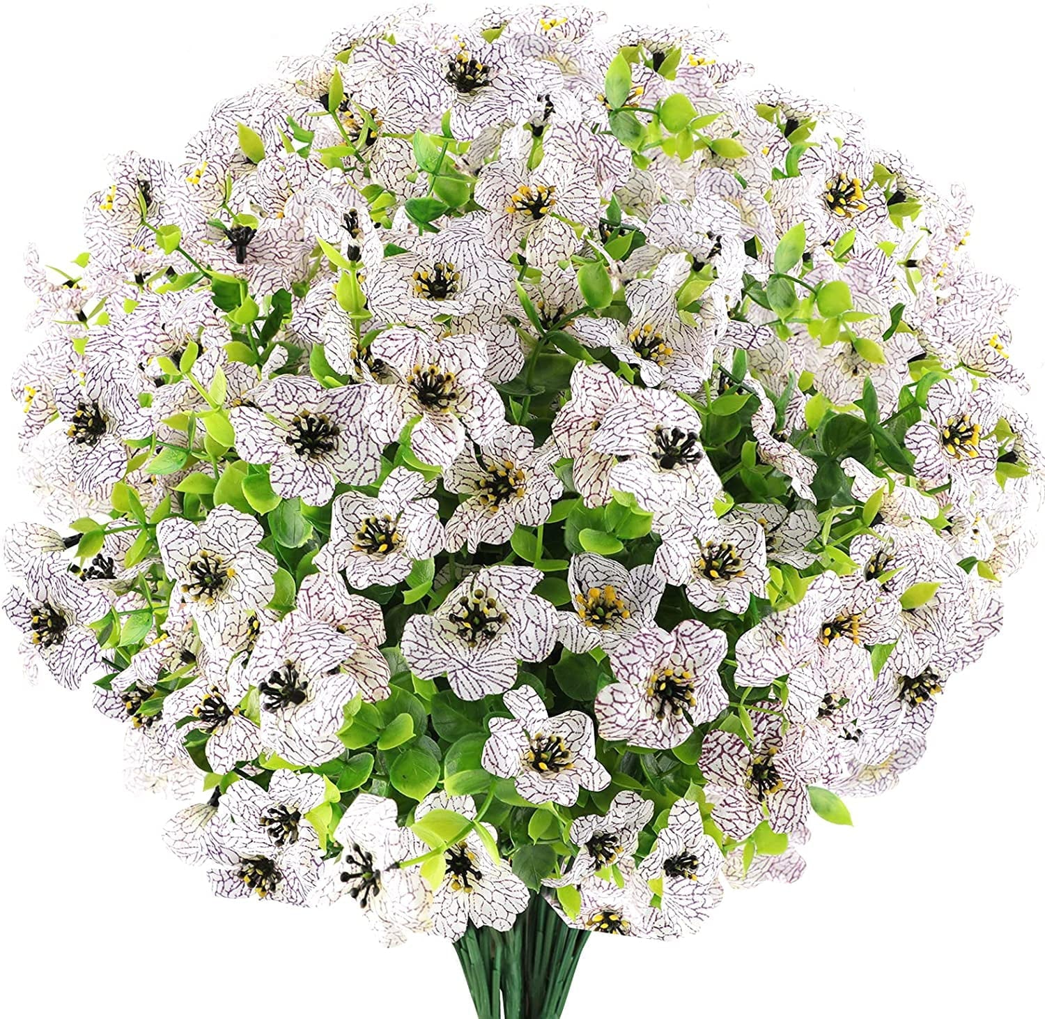 GRNSHTS 6 Bundles Artificial Flowers UV Resistant Fake Plants Outdoor Faux Plastic Flowers Garden Window Box Porch Home Decor (White)