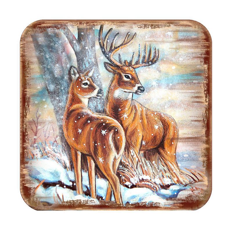 Deer's Wooden Cork Coasters Gift Set of 4 by Nature Wonders