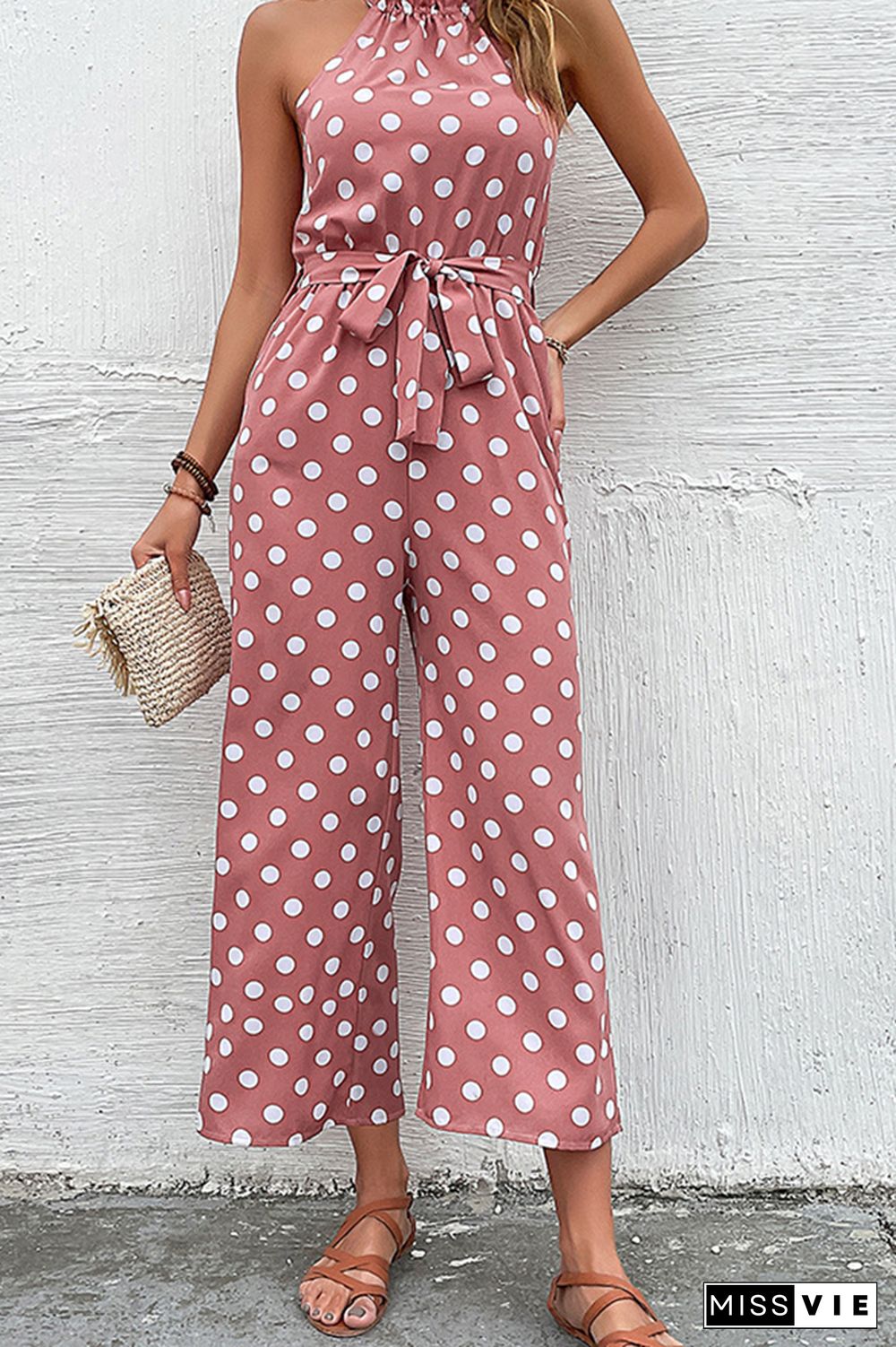 Polka Dot Long Pants Loose Jumpsuit Wholesale