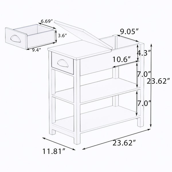 Narrow Sided Table with Drawers and Bottom Partition in Flip Over Design