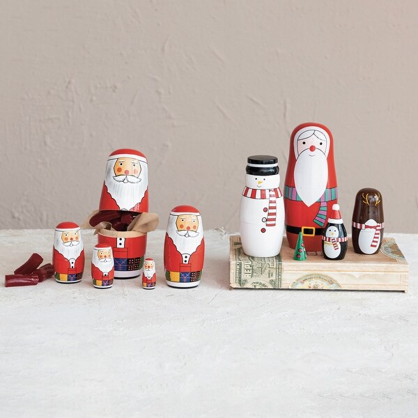 Wood Holiday Icon Nesting Dolls，Set of 5