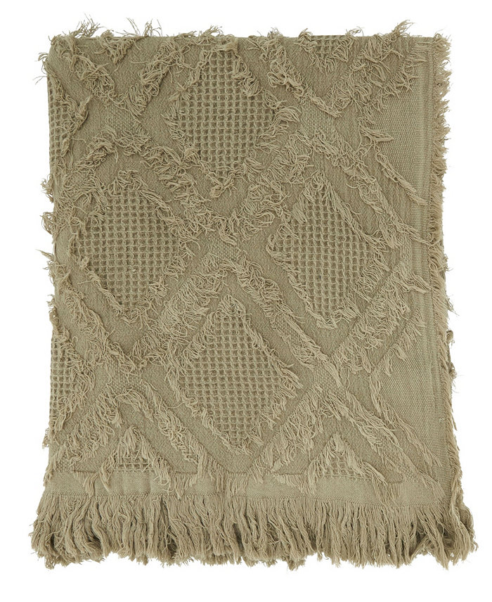 Saro Lifestyle Fringed Waffle Weave Throw， 50