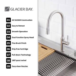 Glacier Bay All-in-One Zero Radius Drop-in 18G Stainless Steel 27 in. 2-Hole Single Bowl Workstation Kitchen Sink Pull-Down Faucet 4307F-1