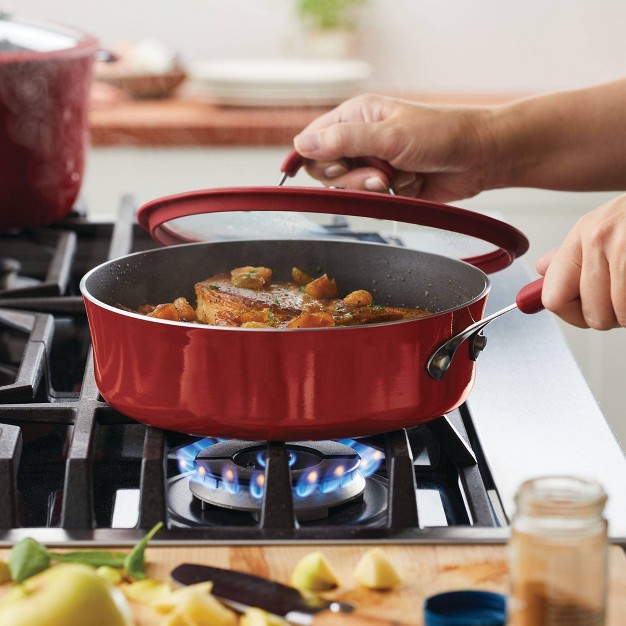 Rachael Ray Cook Create Aluminum Nonstick Saute Pan With Lid 3qt Red