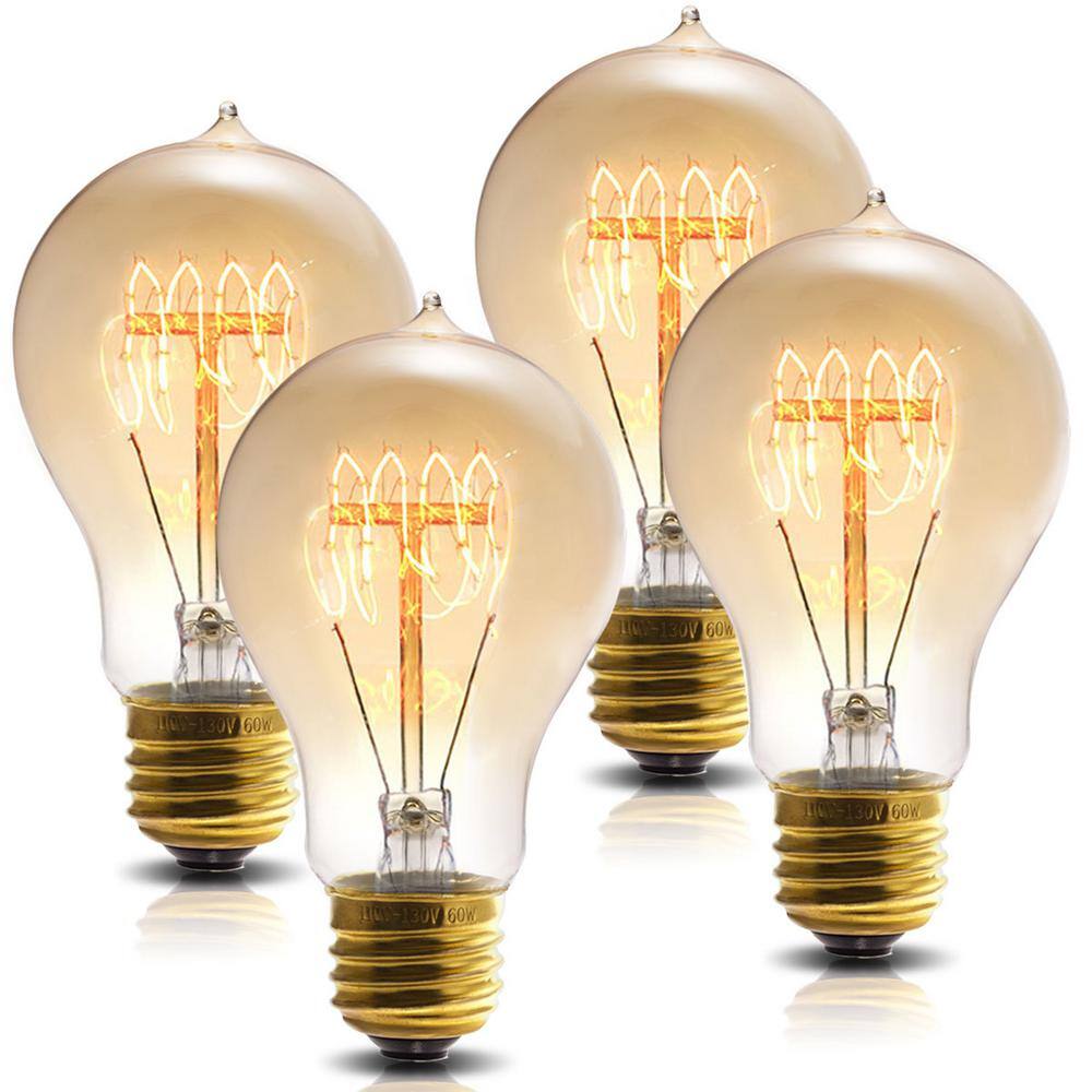 YANSUN 60-Watt Equivalent Vintage A19 Dimmable E26 Base Incandescent Edison Light Bulb 2700K (4-Pack) H-WS002RW60E26-4