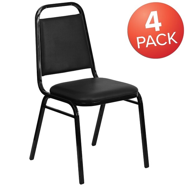 4 Pack HERCULES Series Trapezoidal Back Stacking Banquet Chair in Black Vinyl - Black Frame