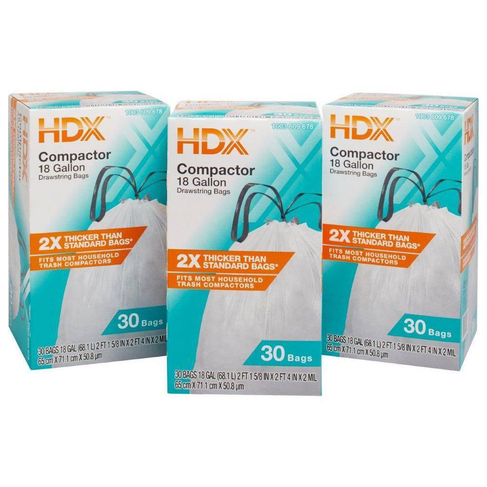 HDX 18 Gal. Kitchen and Compactor Drawstring Trash Bags (90-Count) HDX18GCK90-2PK